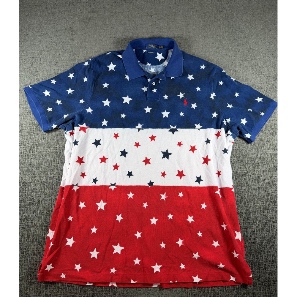 Polo Ralph Lauren Mens XXL Classic Fit Stars Stripes American Polo Shirt